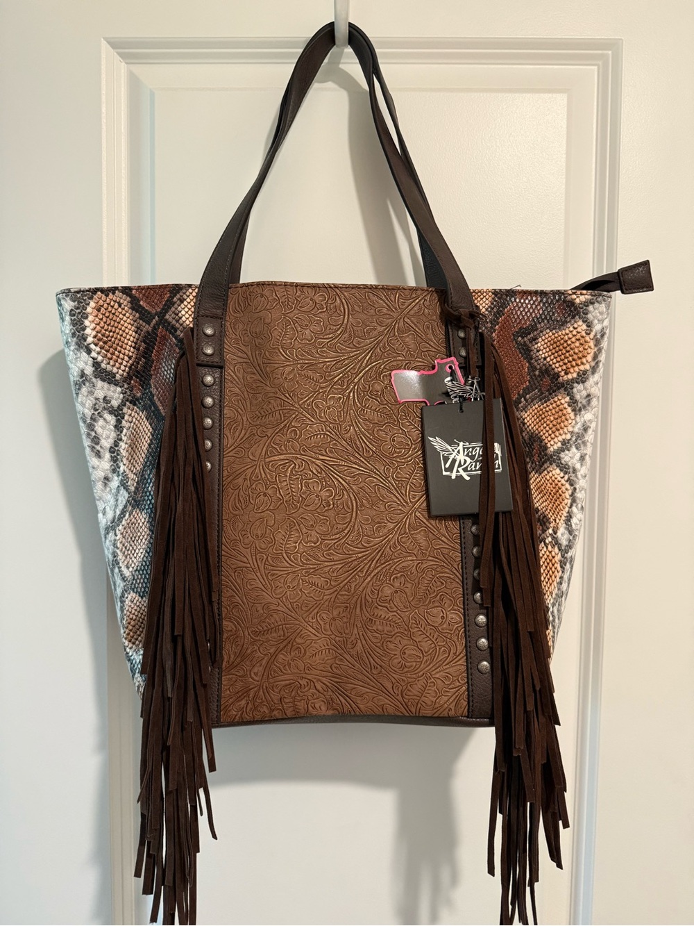 Angel Ranch Women's Python Fringe Tote Bag with Concealed Carry